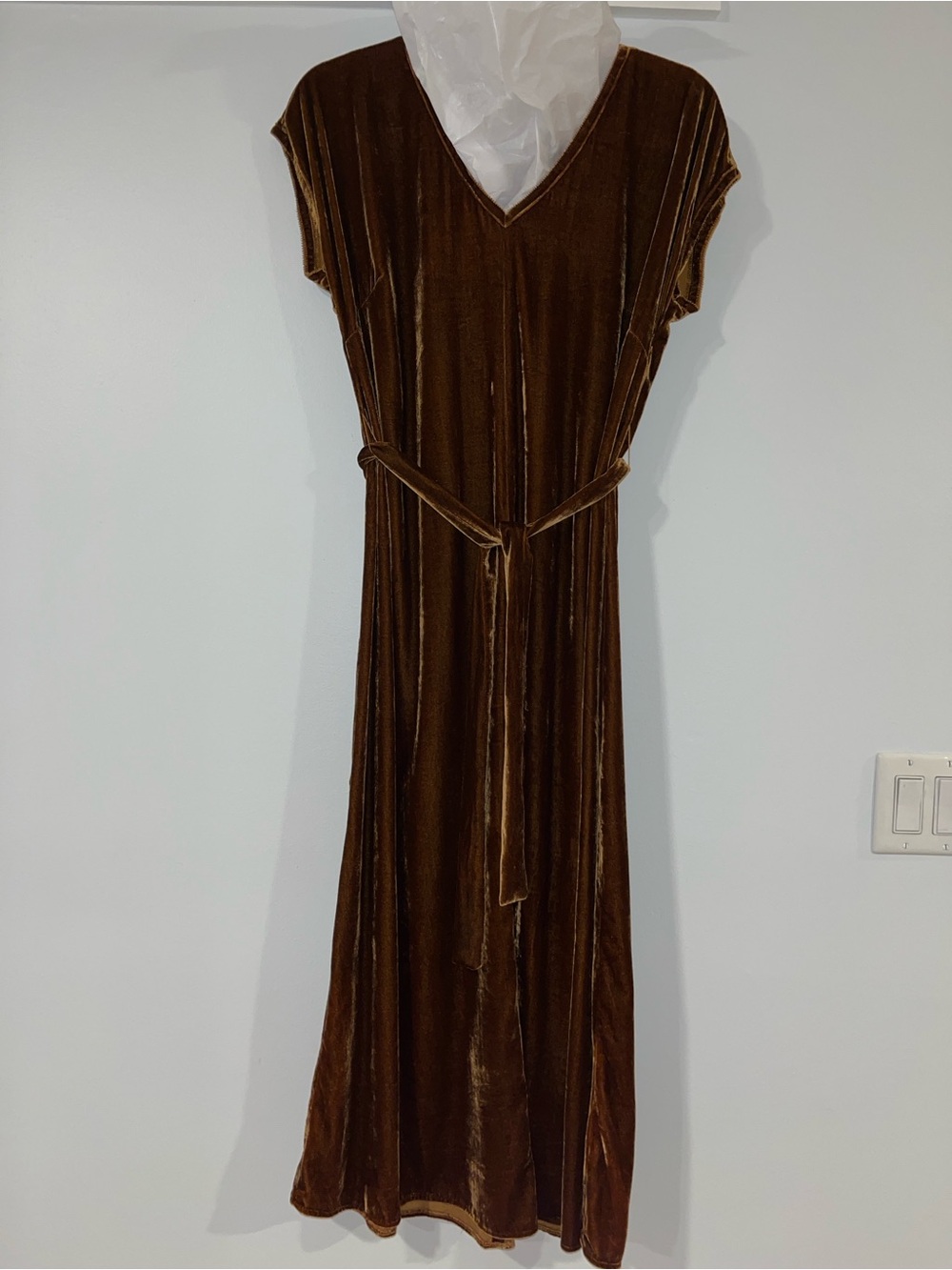 J. Jill Brown Velvet V-Neck Maxi Dress with Tie
